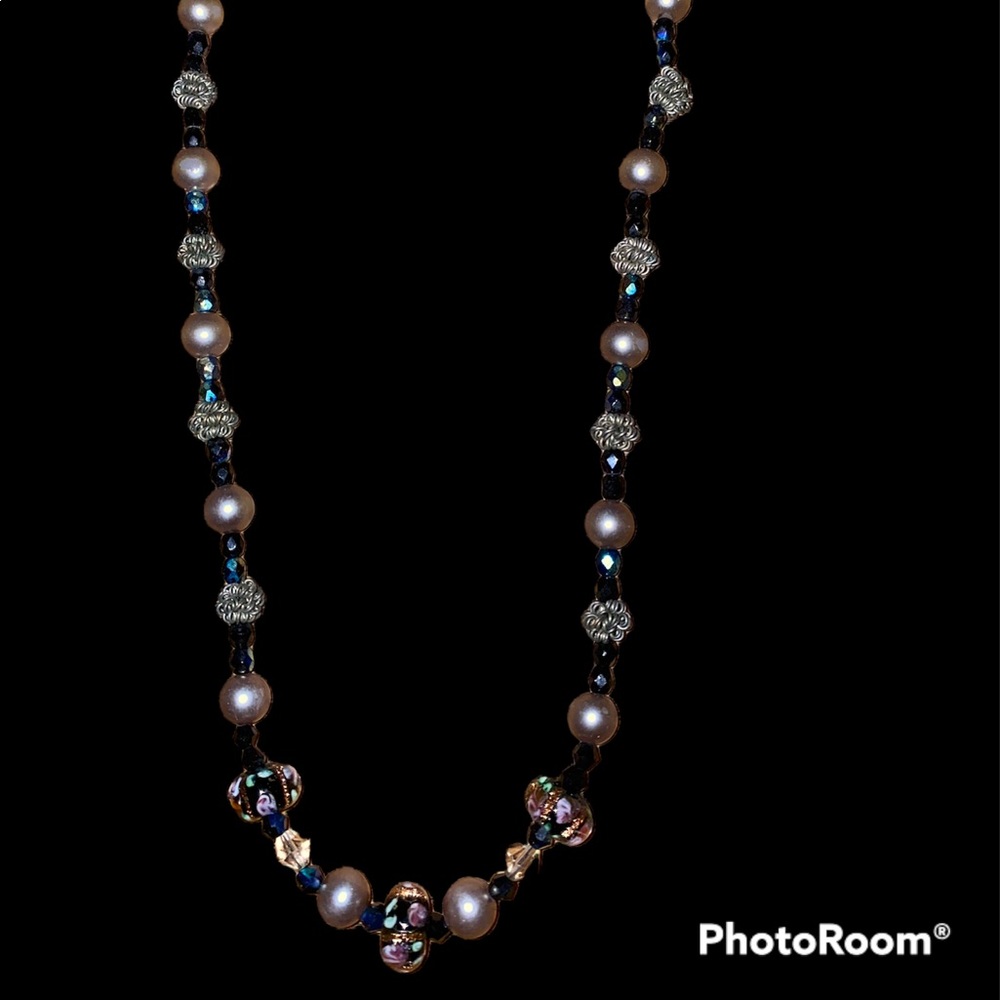 Handmade Black & Rose Crystal & Glass Necklace